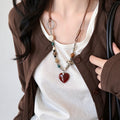 Retro Wooden Heart Stone Bead Chain Necklace 6W6JNC1016