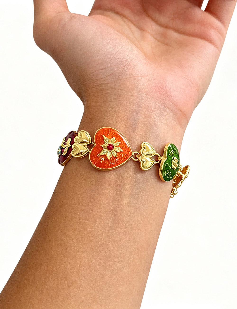 Vinatge Enamel Drip Colorful Heart Charm Bracelet 6W6JBR368