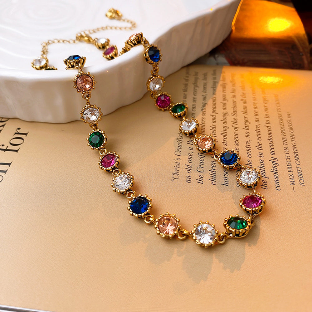 Stylish Gold Plated Colorful Rhinestones Necklace 6W6JNC945