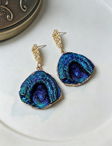Trendy Blue Irregular Textured Dangle Earrings 6W6JER737