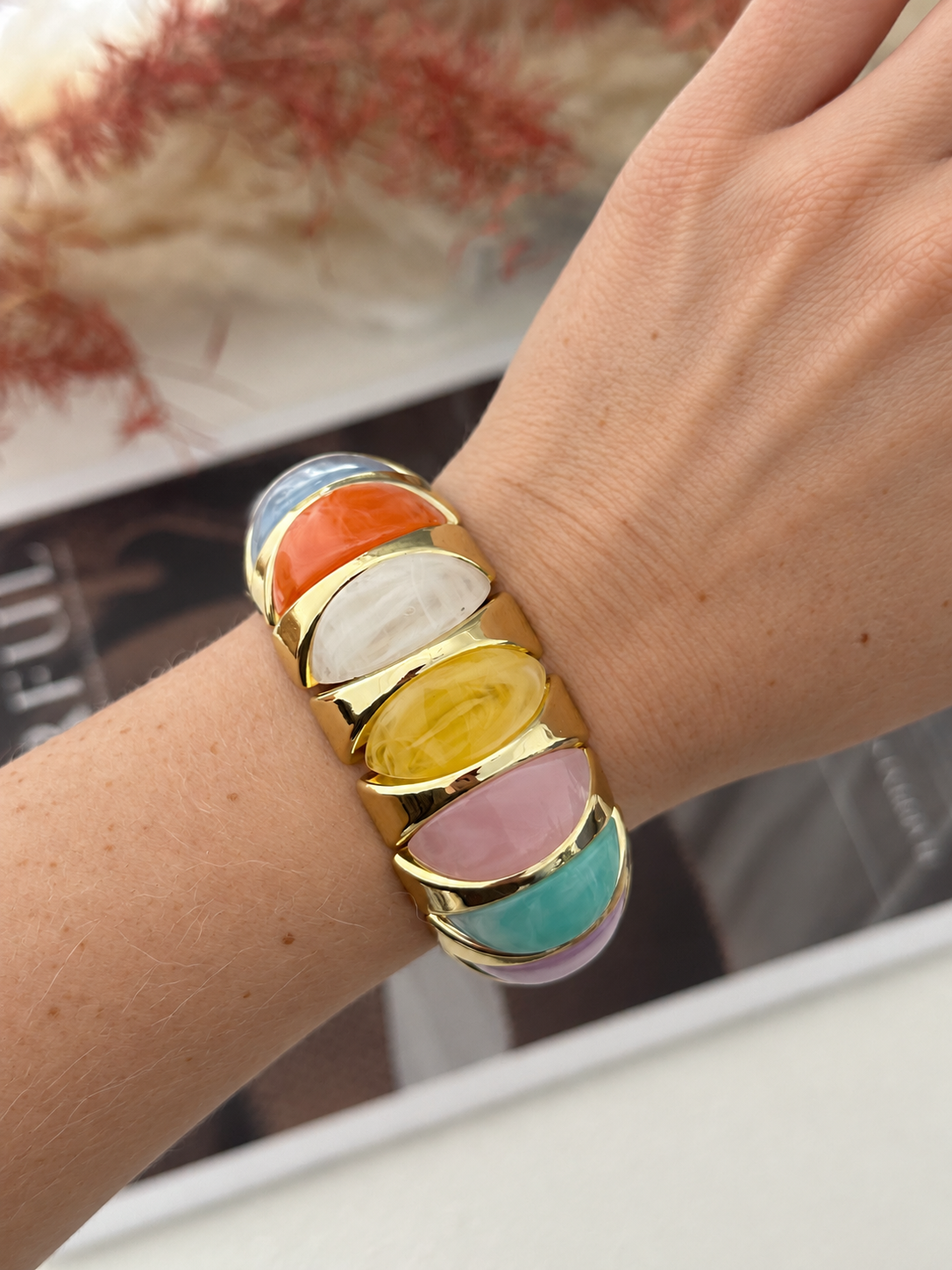 Dopamine Gold Plated Acrylic Wide Bracelets 6W6JBR622