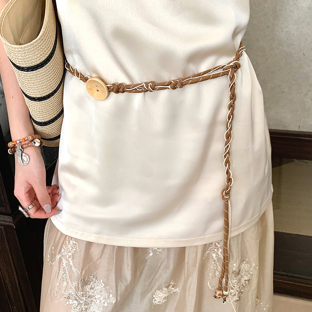 Vintage Button Crochet Flower Braided Waist Belt 6W6JBT202
