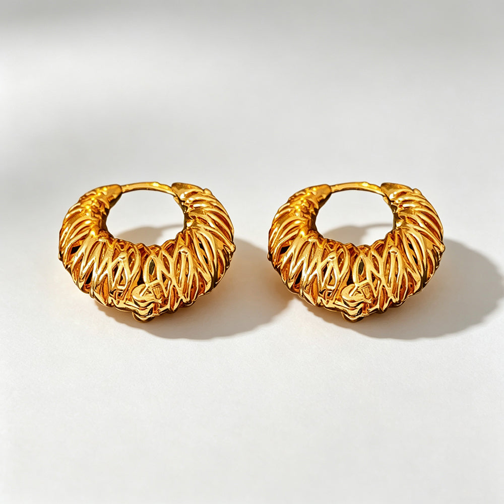 Chunky Gold Plated Hollow Woven Hoop Earrings 6W6JER704