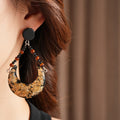 Vintage Resin Gold Foil Crescent Moon Dangle Earrings 6W6JER740