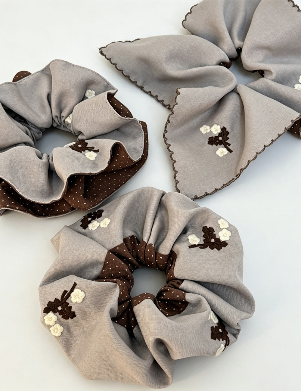 Floral Embroidery Hair Scrunchies - DippedShop Wholesale - #2259