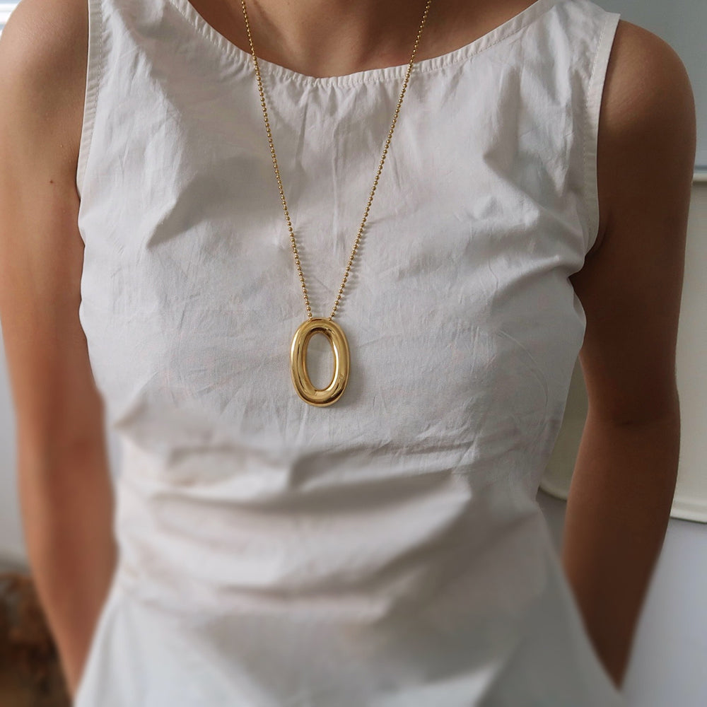 Minimalist Irregular Oval O-Ring Pendant Necklace 6W6JNC1066
