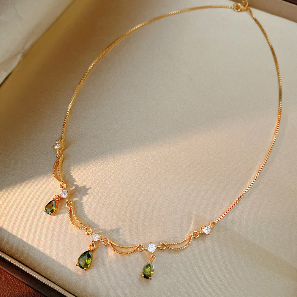 Elegant Gold Plated Rhinestones Tassel Necklace 6W6JNC892