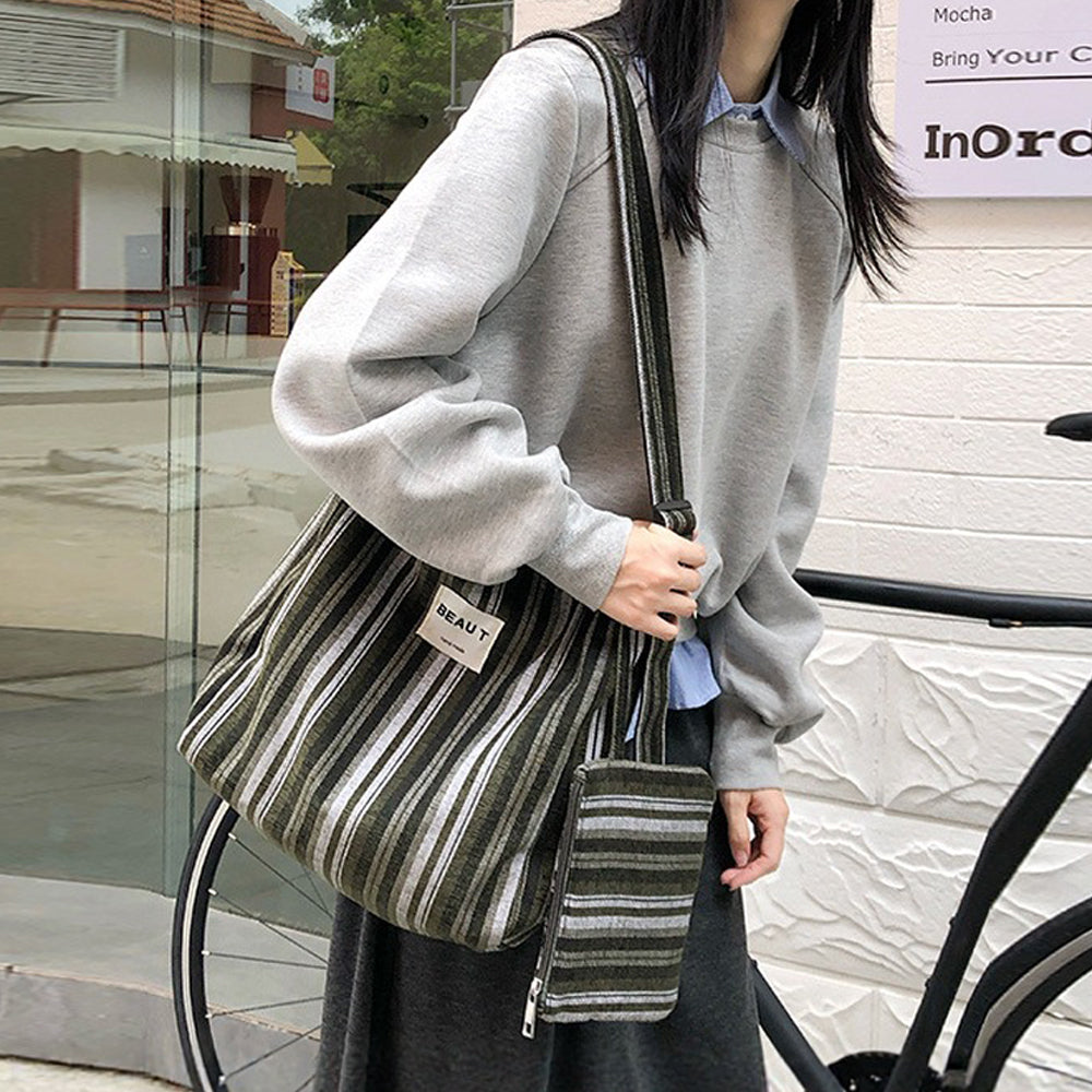 Fashion Striped Leoaprd Print Canvas Shoulder Bag 6W10BBG2485