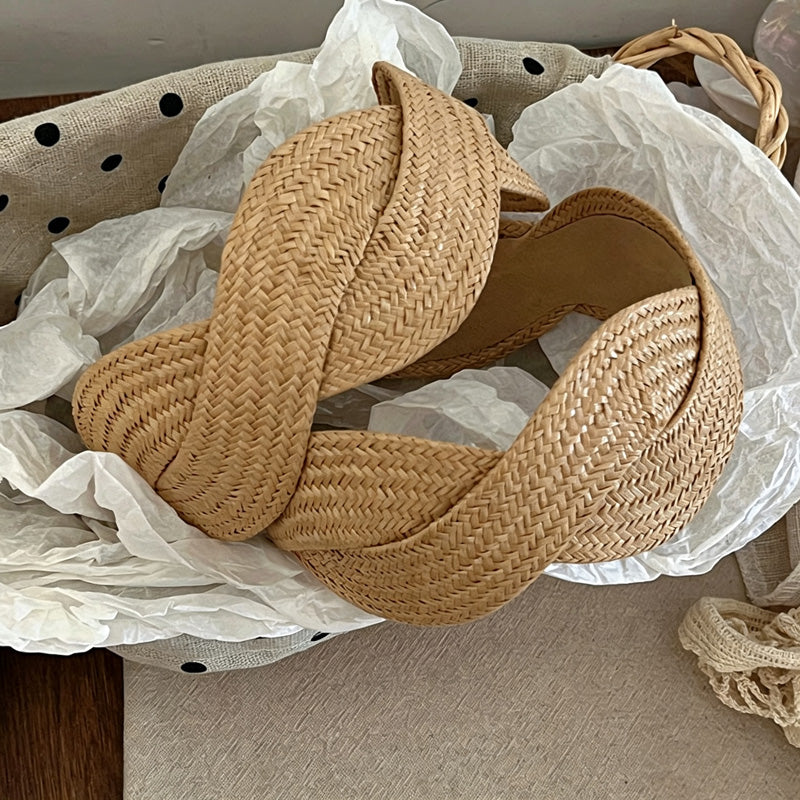 Elegant Woven Straw Crossed Wide Headband 6W6HBD296