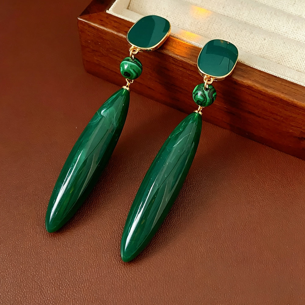 Vintage Square Emerald Long Teardrop Dangle Earrings 6W6JER735