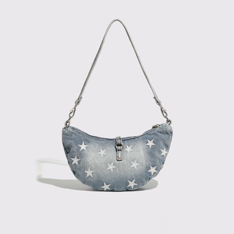 Vintage Washed Star Print Half Moon Handbag 6W10BBG1335