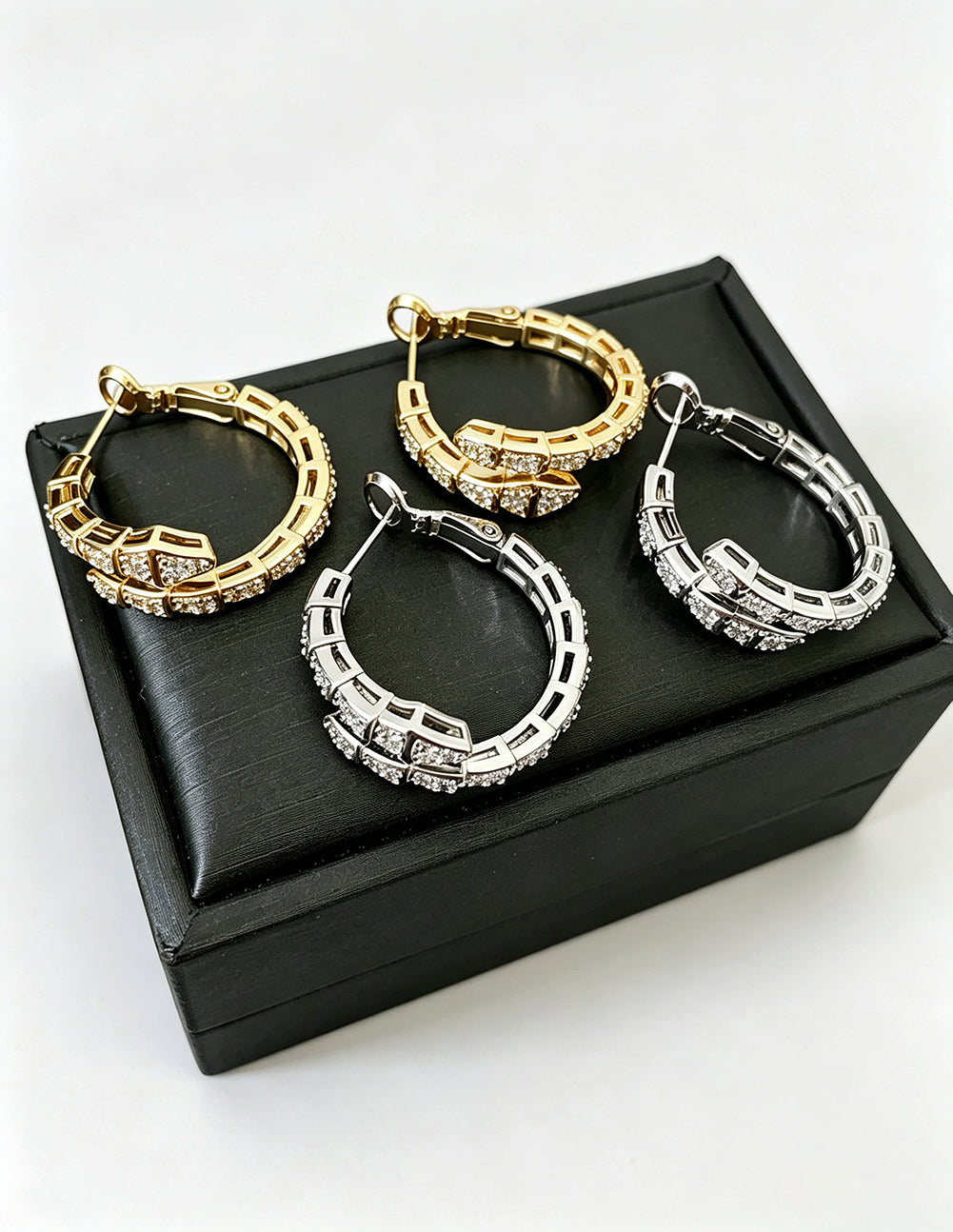 Chunky Gold Plated Rhinestone Statement Hoop Earrings 6W6JER724