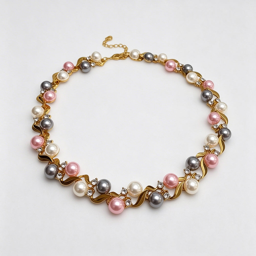 Chic Rhinestone Pearl Twist Choker Necklace 6W6JNC957