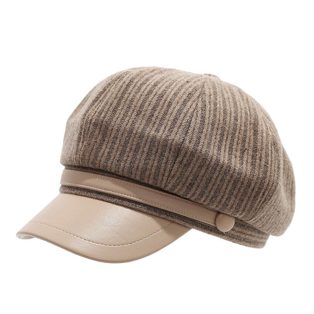 Fall Octagonal PU Leather Brim Newsboy Cap 6W6HAT783