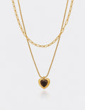 Vintage Double Layered Black Heart Pendant Necklace 6W6JNC1072