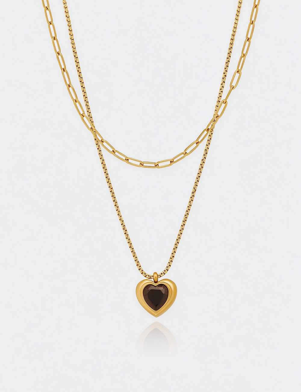 Vintage Double Layered Black Heart Pendant Necklace 6W6JNC1072