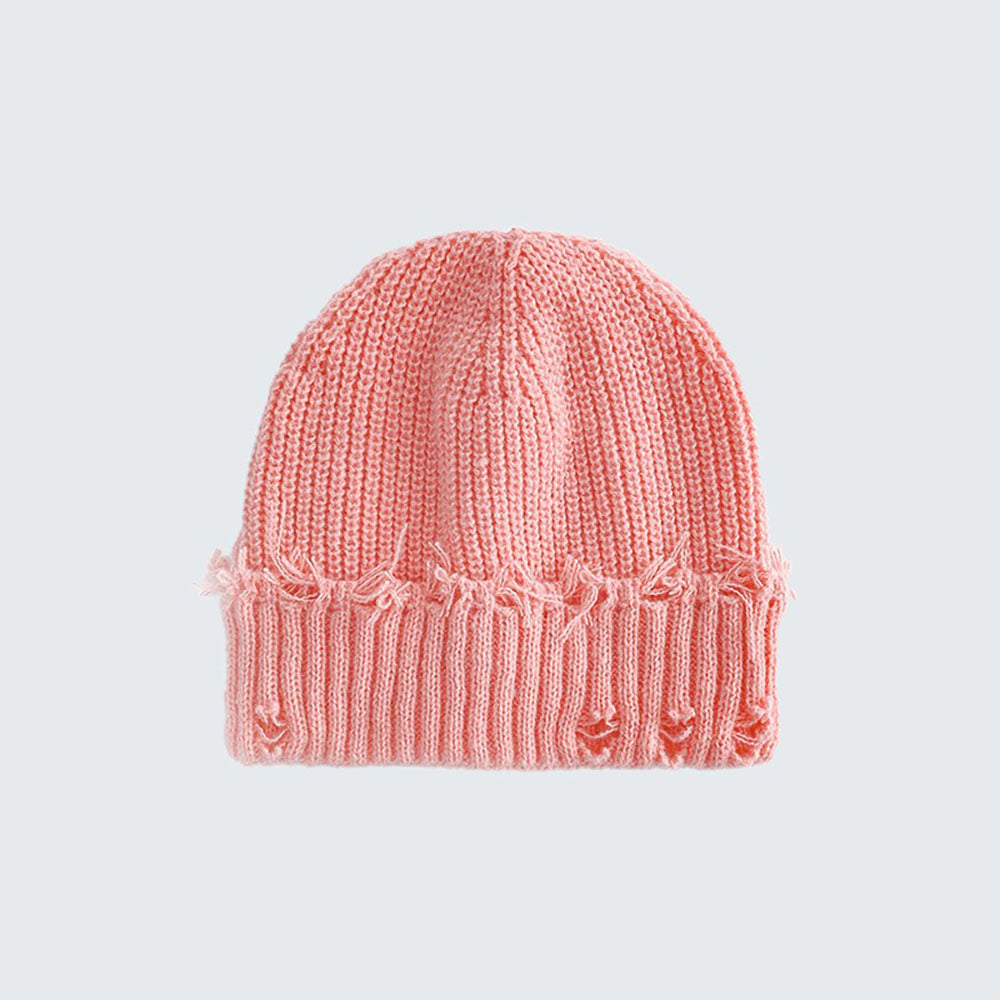 Solid Color Distressed Ripped Knit Beanie 6W6HAT664