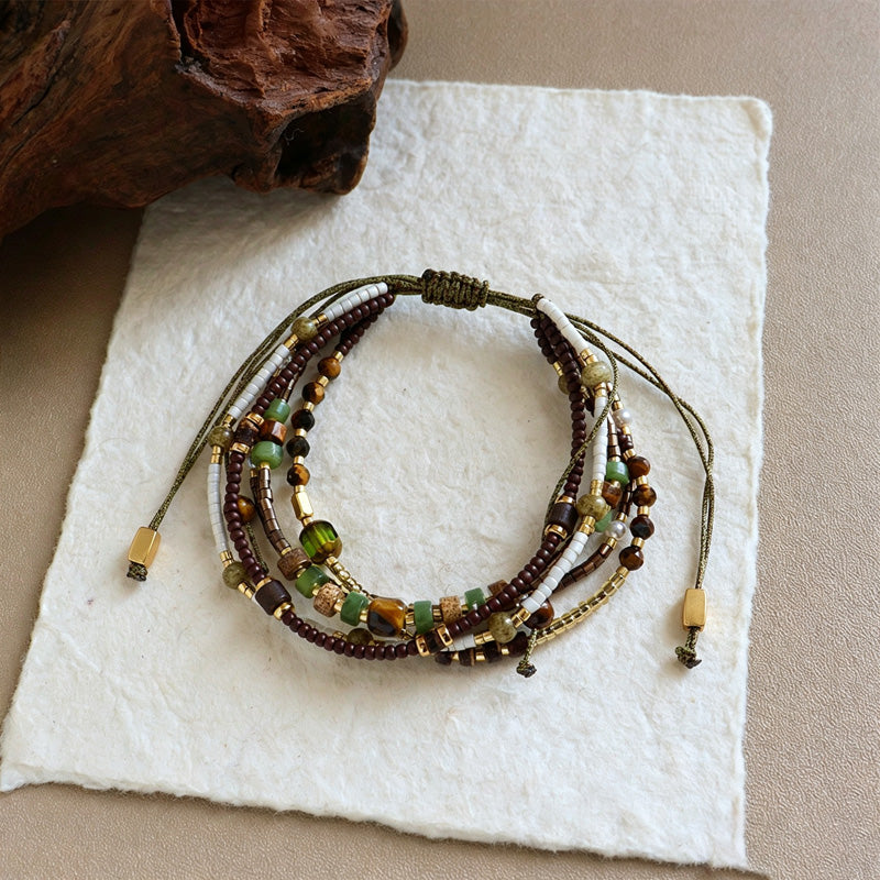Vintage Multi-Layer Seed Bead Adjustable Bracelet 6W6JBR466
