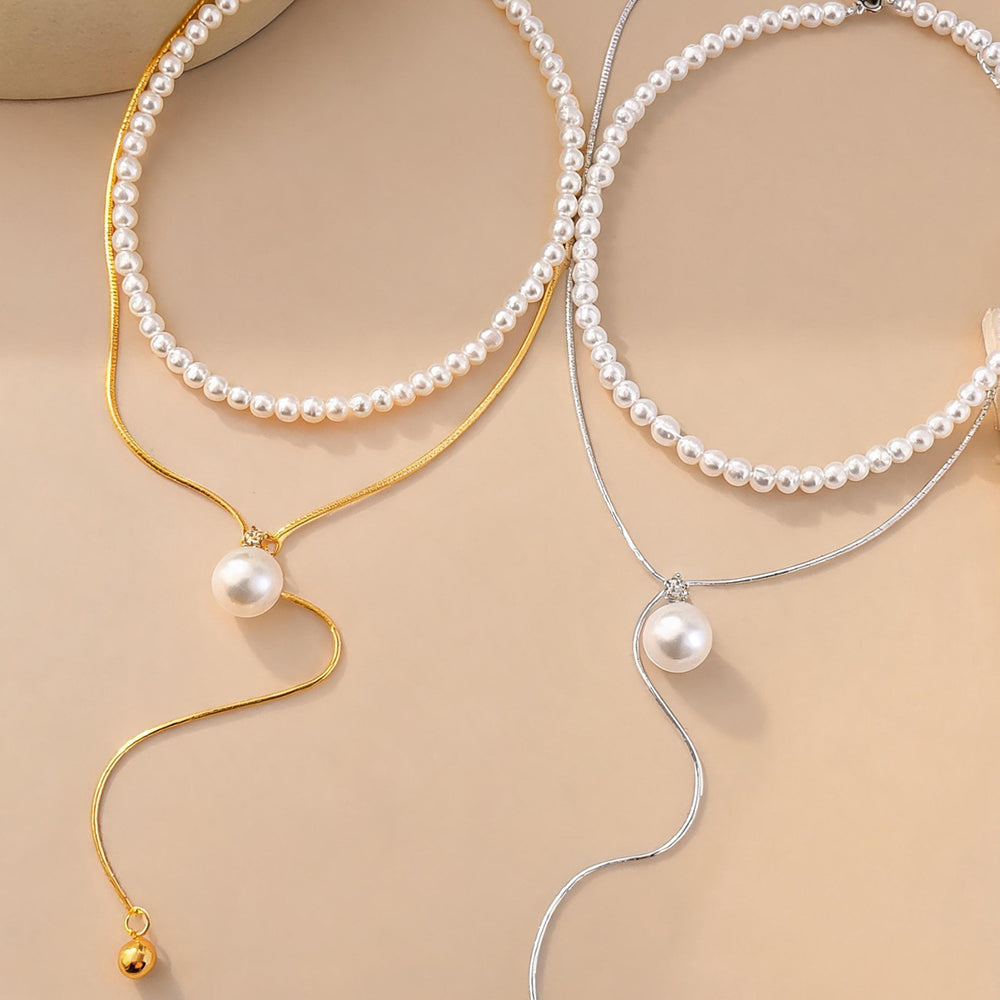 Double Layer Pearl Necklace - DippedShop Wholesale - #4963
