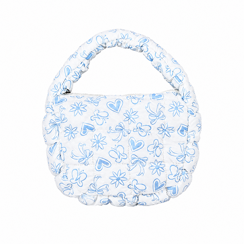 Cute Heart Flower Print Ruched Puffer Handbag 6W10BBG1804