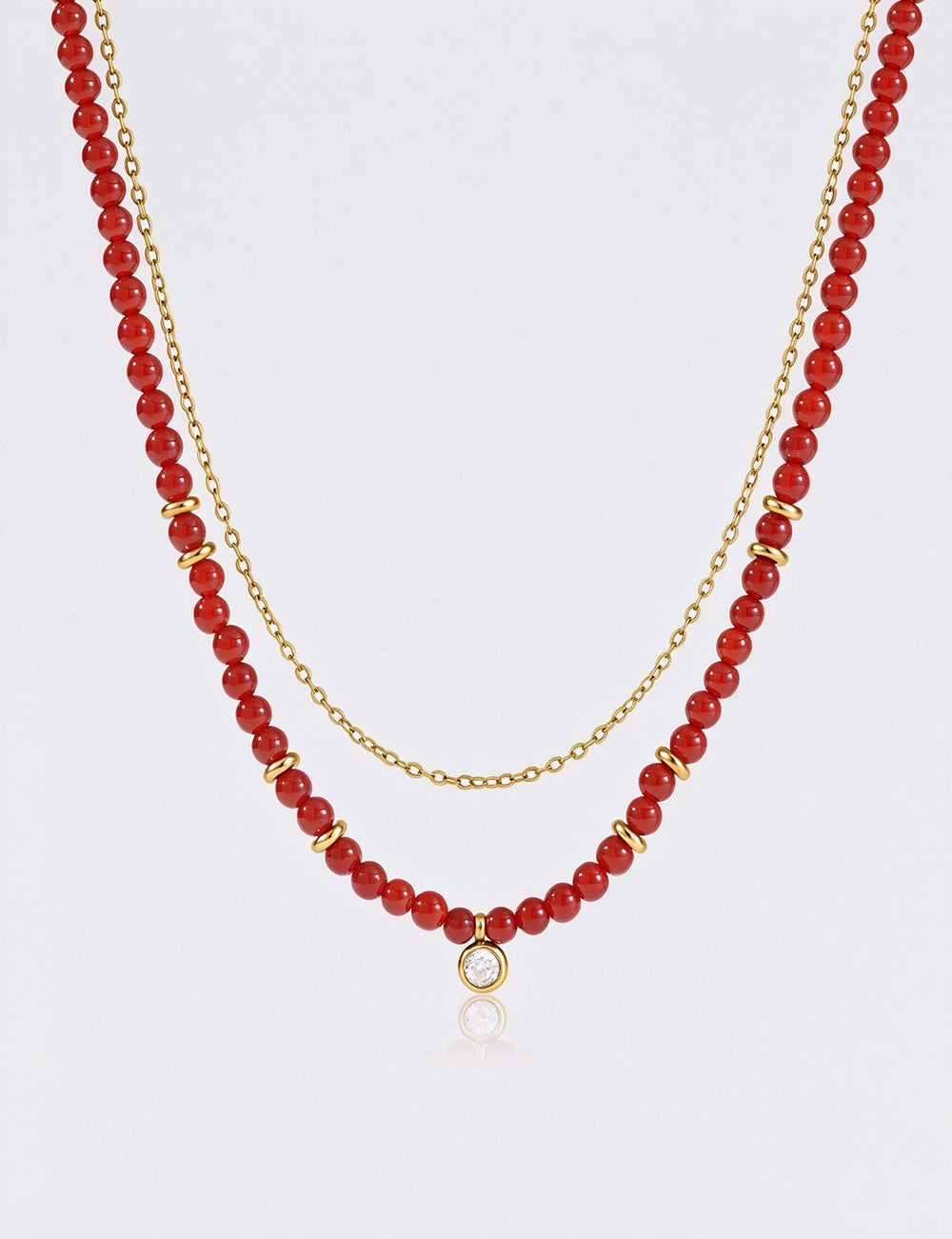Elegant Red Beaded Cubic Zircon Chain Neckalce 6W6JNC1030