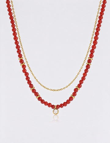 Elegant Red Beaded Cubic Zircon Chain Neckalce 6W6JNC1030