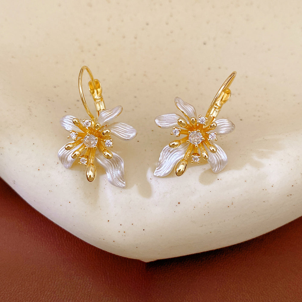Elegant Enamel Cubic Zirconia Flower Hoop Earrings 6W6JER820
