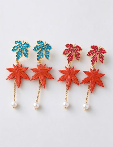 Maple Leaf Pearl Drop Earrings - DippedShop Wholesale - #7187