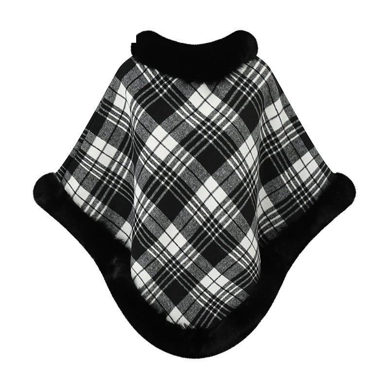 Plaid Faux Fur Knit Poncho - DippedShop Wholesale - #0547