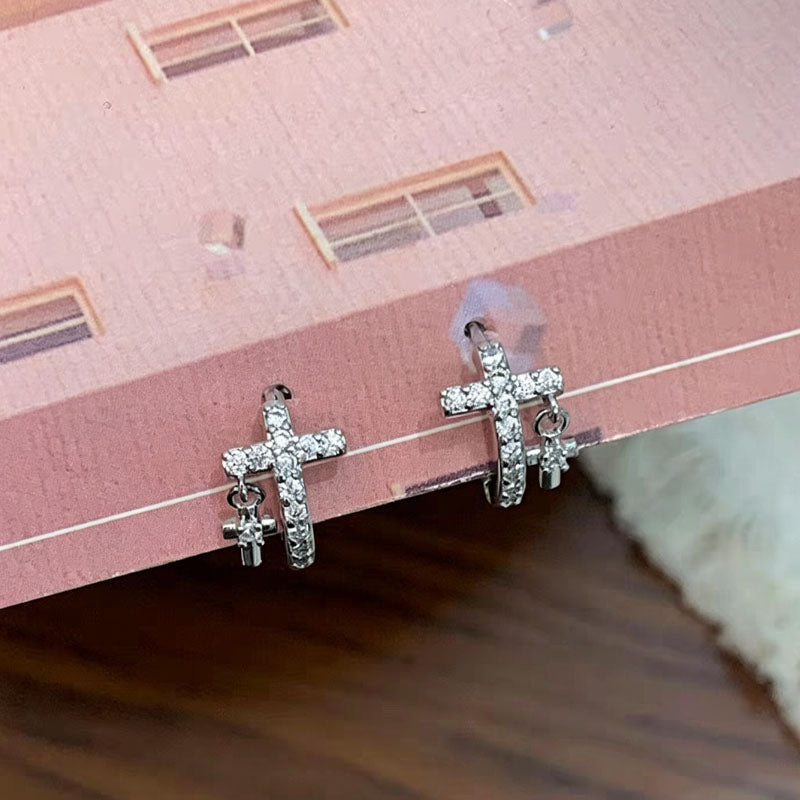 Cross Zircon Hoop Earrings - DippedShop Wholesale - #4083