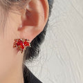 Vintage Red Cubic Zircon Maple Leaf Stud Earrings 6W6JER947