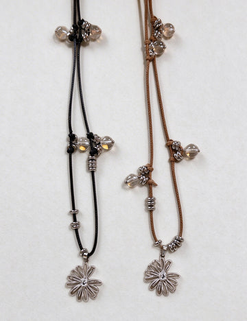 Handcrafted Daisy Flower Leather Cord Necklace 6W6JNC1012