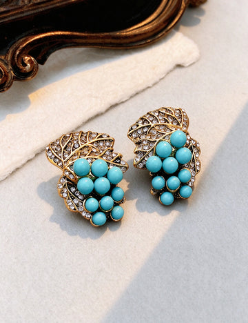 Vintage Turquoise Grape Leaf Stud Earrings 6W6JER836