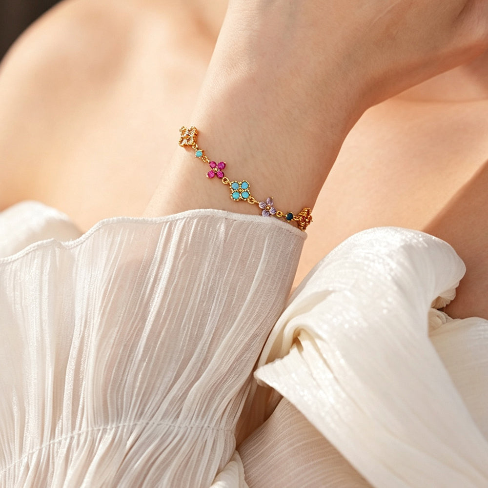 Elegant Gold Plated Colorful Rhinestones Floral Bracelet 6W6JBR690