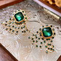 Vintage Emerald Crystal Tassel Dangle Earrings 6W6JER759