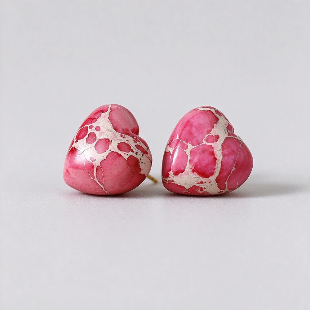 Stone Heart Stud Earrings - DippedShop Wholesale - #2195