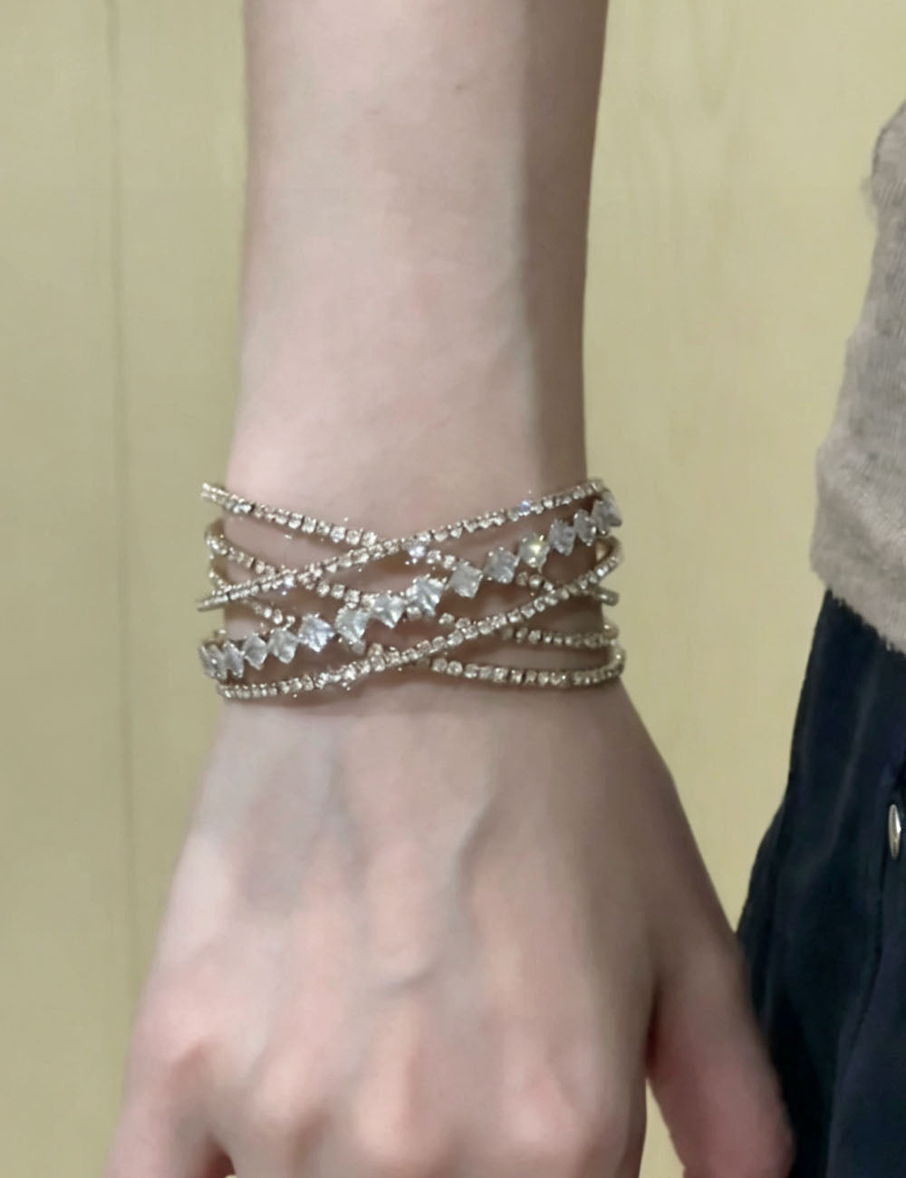 Sparkly Rhinestone Cross Multi-Layer Open Bracelet 6W6JBR586