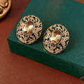 Champagne Rhinestones Oval Stud Earrings 6W6JER791