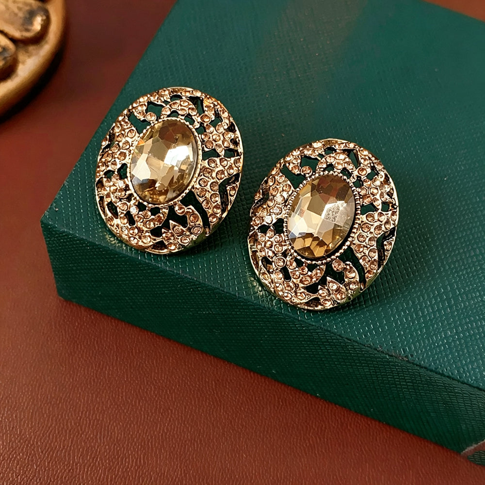 Champagne Rhinestones Oval Stud Earrings 6W6JER791