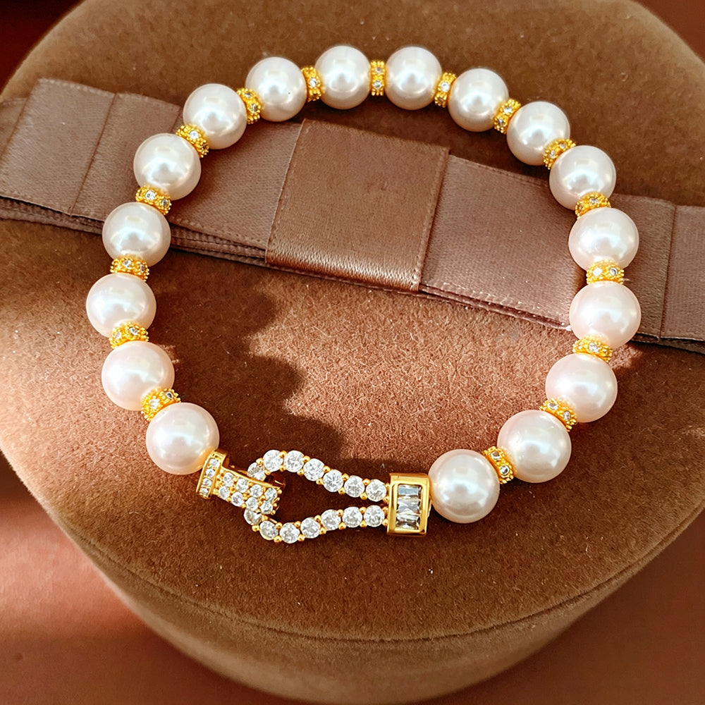 Elegant Rhinestones Pearl Chain Bracelet 6W6JBR705
