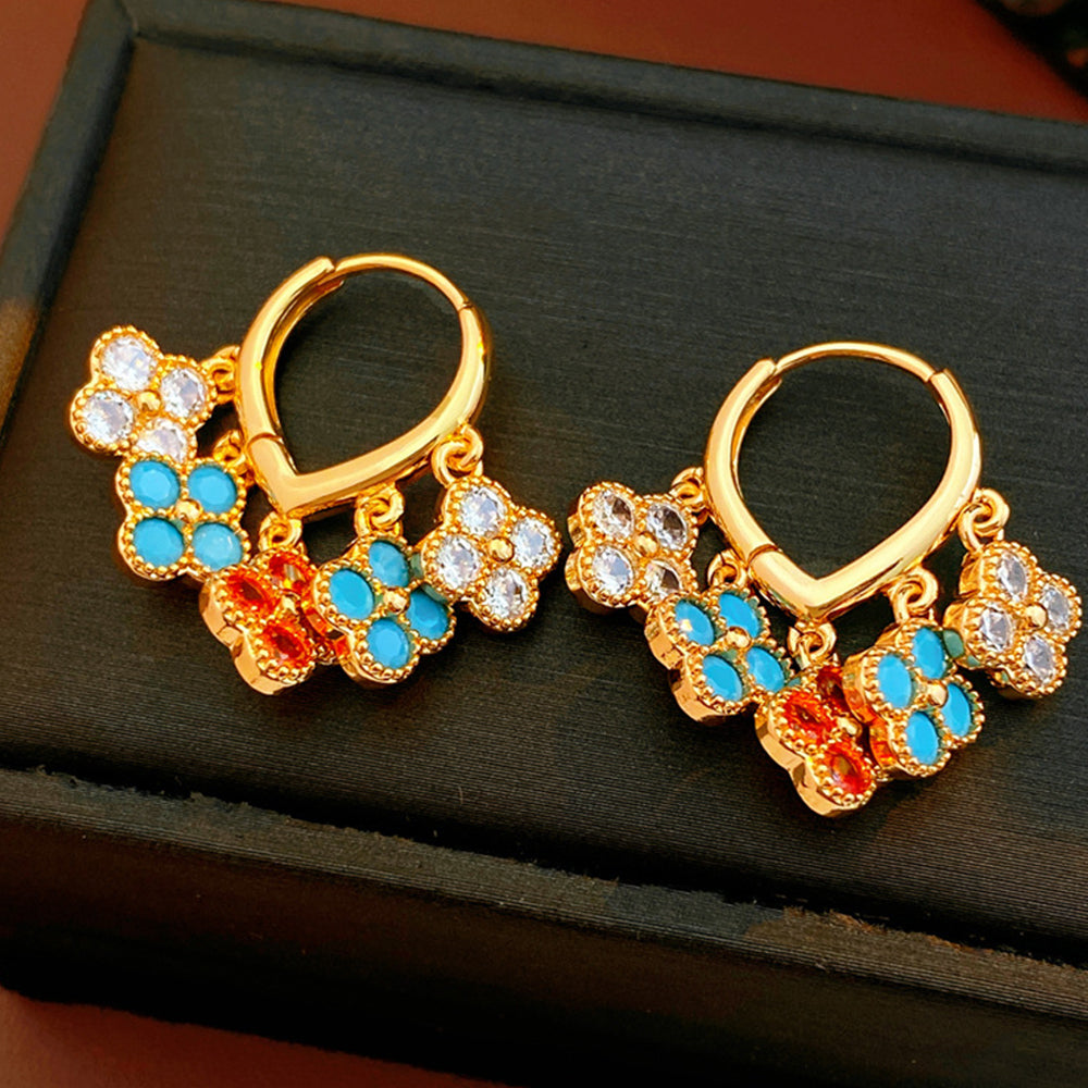 Vintage Gold Plated Four-Leaf Clover Hoop Earring 6W6JER814