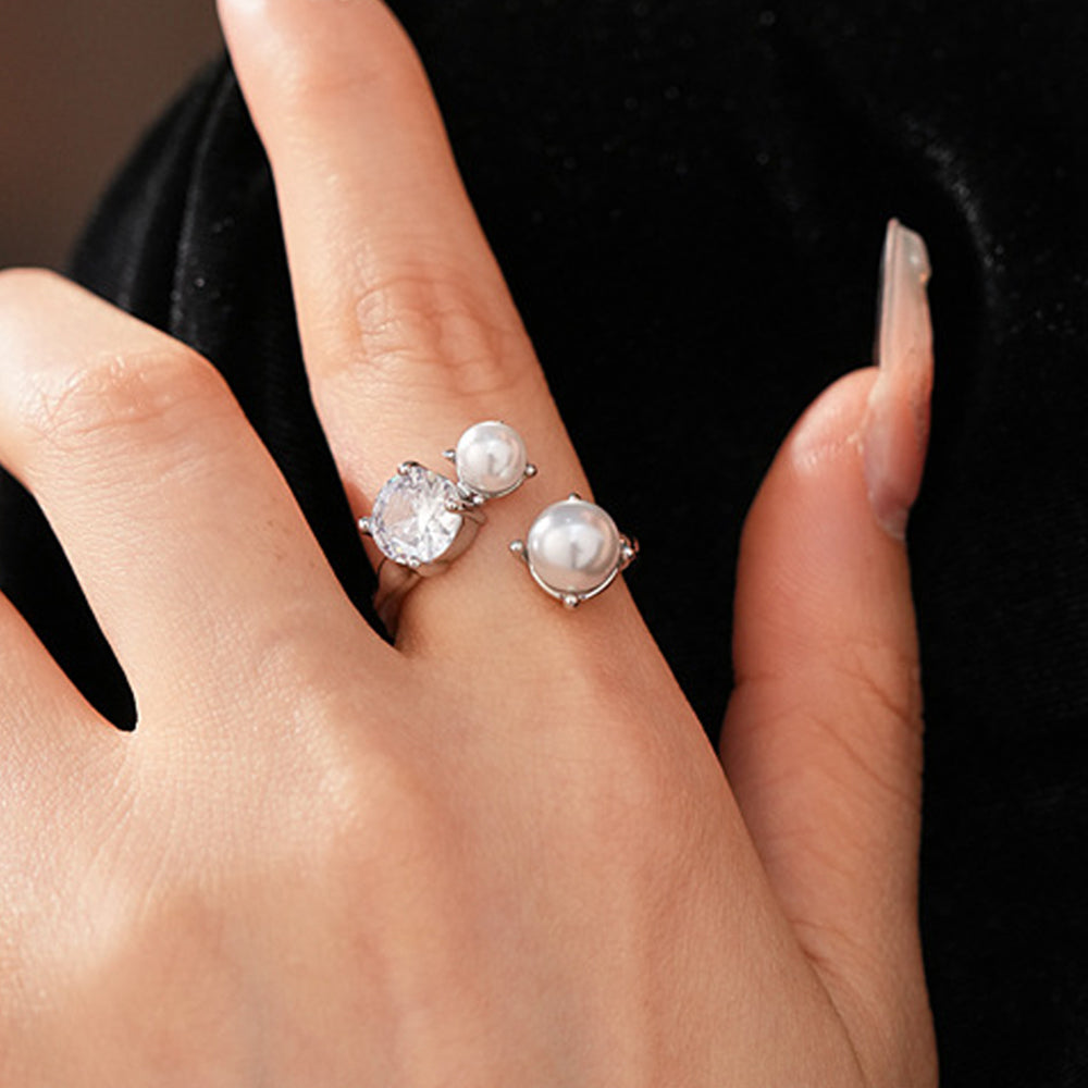 French Cubic Zirconia Pearl Irrregular Open Ring 6W6JRG369