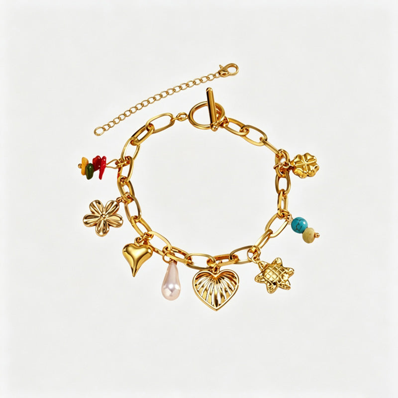 Fashion Gold Plated Star Flower Charm Bracelet 6W6JBR519
