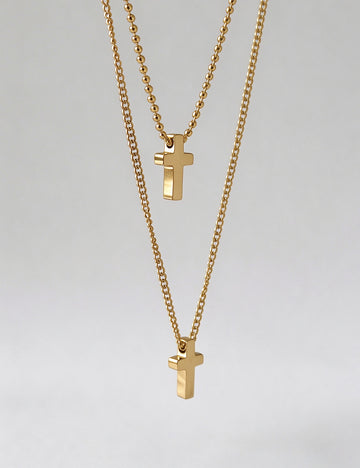 Stylish Double Layer Cross Pendant Chain Necklace 6W6JNC1008