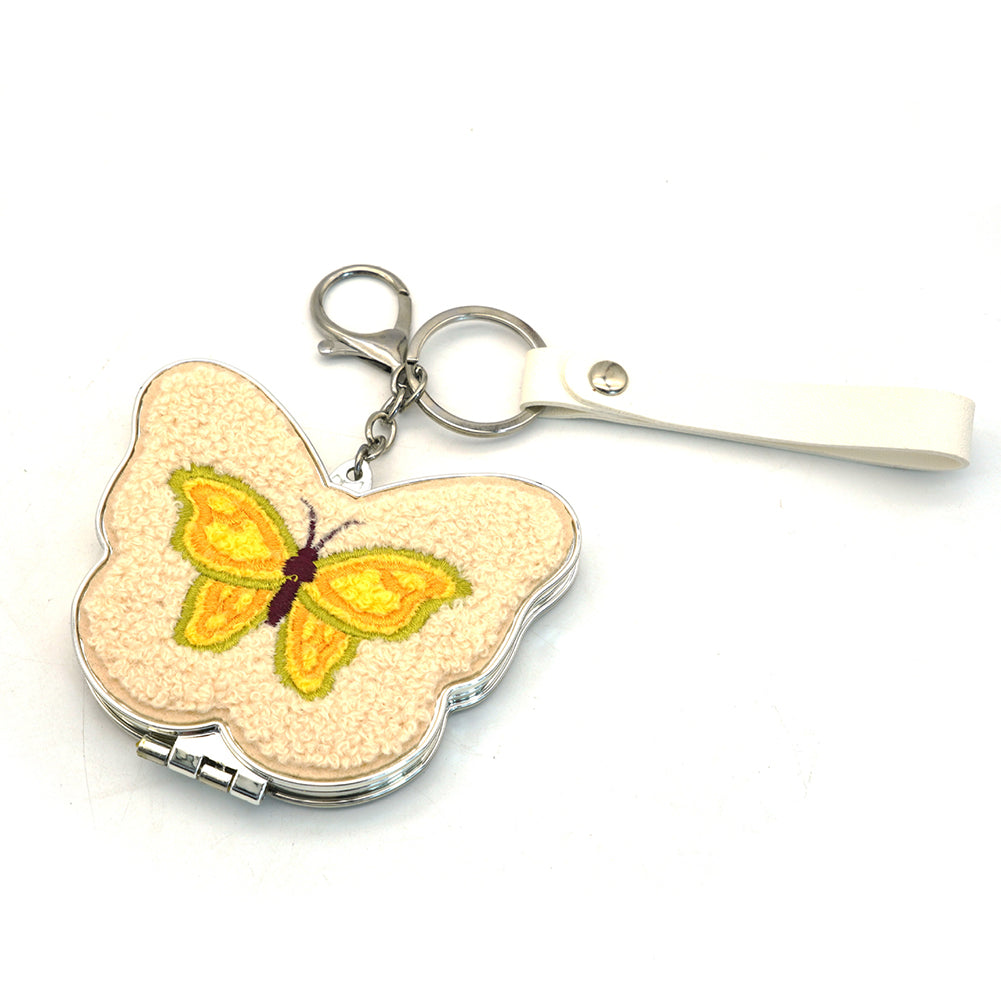 Fluffy Embroidered Butterfly Folding Compact Mirror Keychain 6W10BBC871