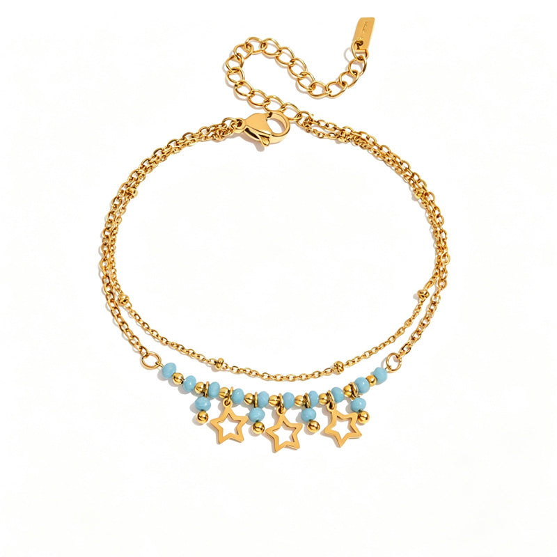 Stylish Gold Plated Double Layer Rhinestones Bracelets 6W6JBR479