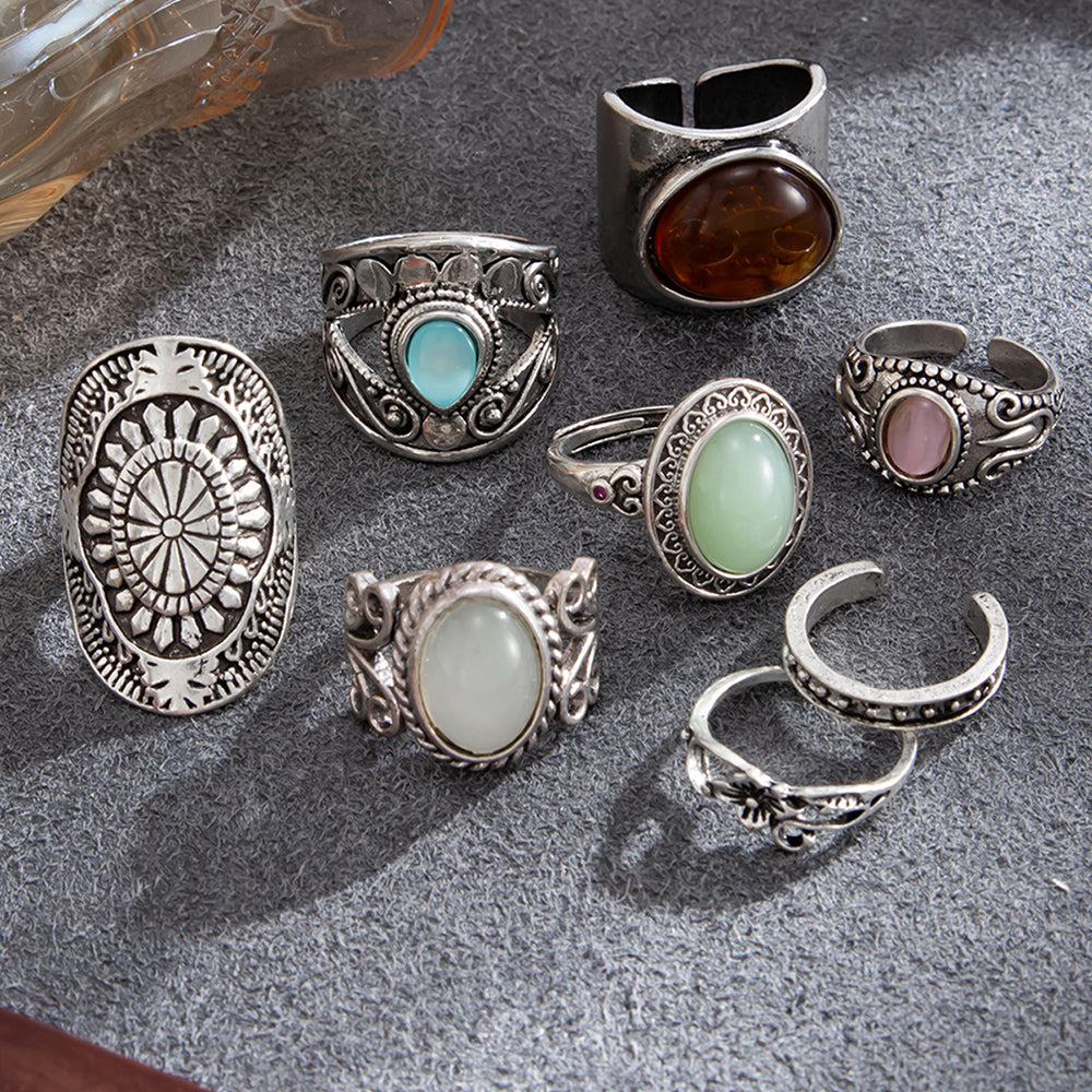 Carved Gemstone Ring Set - DippedShop Wholesale - #6883