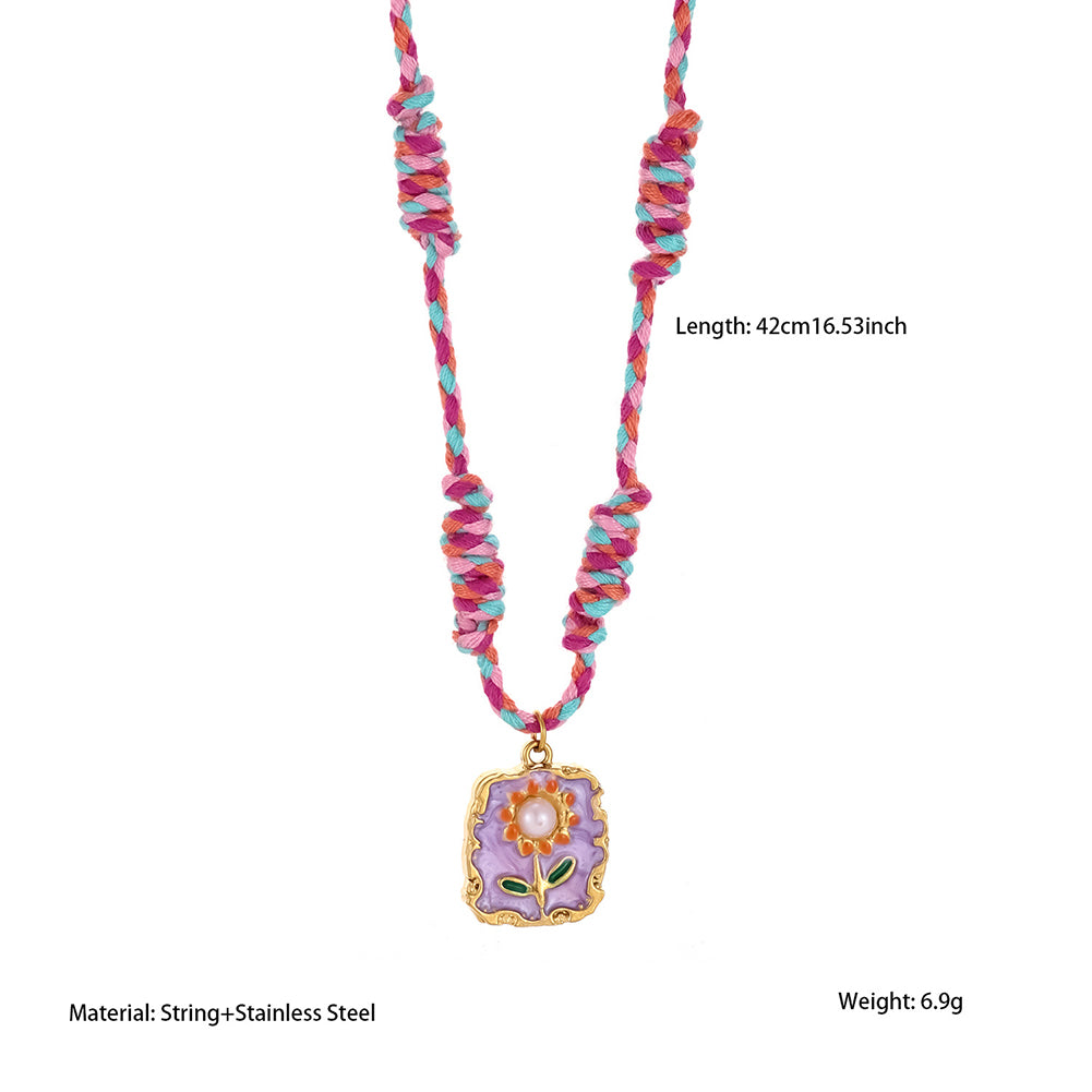 Flower Pendant Braided Necklace - DippedShop Wholesale - #2275