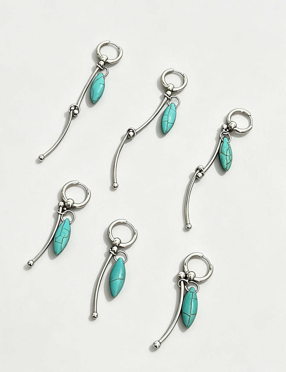 Vintage Asymmetrical Turquoise Teardrop Hoop Earrings 6W6JER606