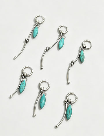 Vintage Asymmetrical Turquoise Teardrop Hoop Earrings 6W6JER606